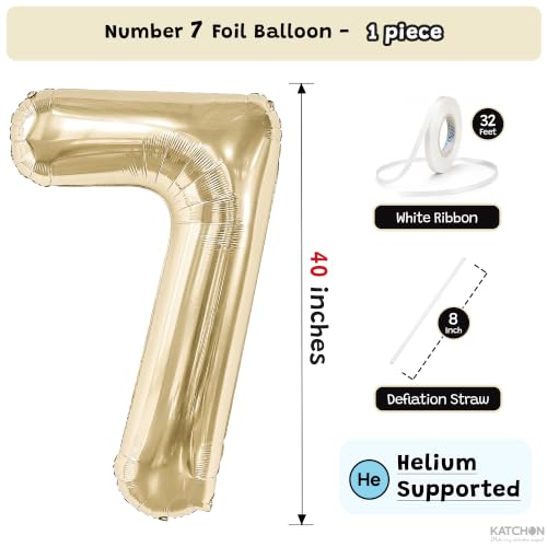 Image of KatchOn, Number 7 Balloon, 40 Inch Champagne Gold Foil Number Balloon