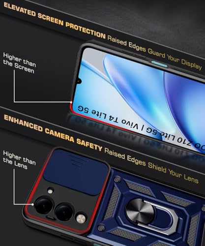 Image of WOW IMAGINE Tough Armor Bumper Mobile Back Case for Vivo T4 lite 5G | iQOO Z10 lite 5G | Y04 4G | Y19 5G | Y19e Sliding Camera Shield Cover | Shock Proof 360 Protection | Hybrid PC + TPU - Blue