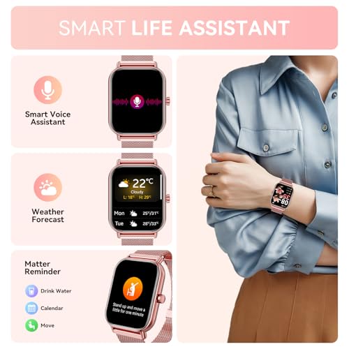 Smart Watches for Women Android iPhone, 1.85'' Fitness Trackers, 2 Bands - image 3