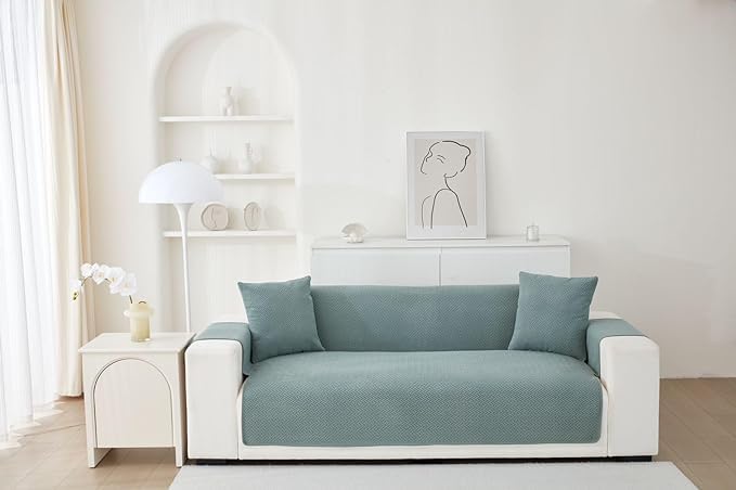 Image of HOMETHREADS Innovative Premium Sofa Cover Set with PVC Backing for Non-Slip Comfort (Green, 1 Seater | 176x63cm)