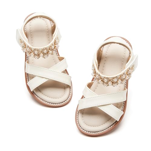 Image of PHIRAMIN Toddler Girl Sandals - Flower Girl Dress Shoes Open Toe Little Kid Flats
