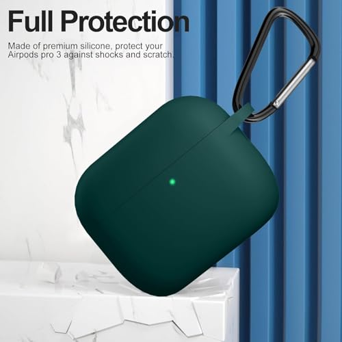 Image of New Soft Silicone Case Compatible with Apple AirPods Pro 3 Generation (2025) Protective Silicone 360 Full Protection Dust-Proof Shockproof Case Cover with Hook (Cover Only) (Dark Green)