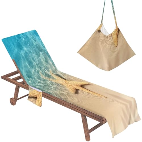 Housse de chaise longue, housse de protection pliable et antidérapante avec poches latérales, motif étoiles mer, 210 x 73 cm, pour piscine, bain soleil, jardin, plage, hôtel