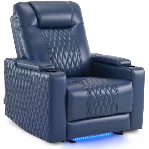 MCombo Oversized Power Recliner Chair with Adjustable Headrest & LED Light for Adults, Zero Gravity Recliner with USB & Type C Ports, Cup Holders for Living Room & Home Theater, Faux Leather HTS401
