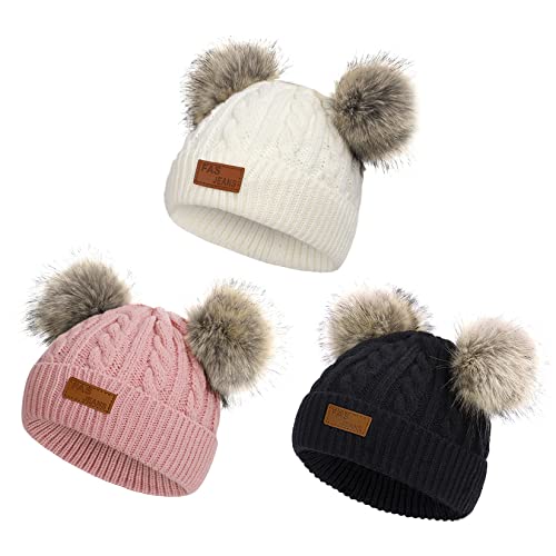 Image of Century Star 6-36 Months Toddler Beanie - Baby Girl Winter Hats Warm Knit Baby Beanie Infant Pom Pom Cap