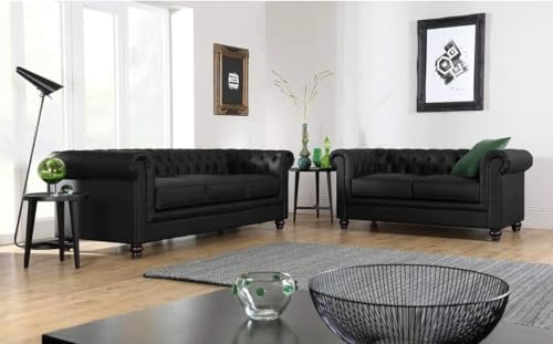 Image of Modern & Classic Chesterfield Sofa 5 Seater Sofa Velvet L-Shape Corner Sectional Button Tufted Sofa for Living Room, Dining Room, Office and Hallway-(Blackk).