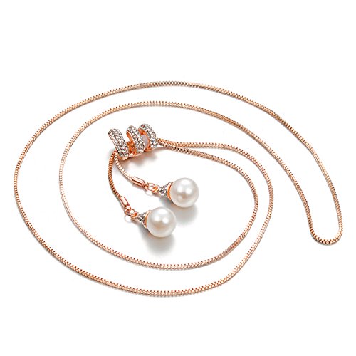 Rurah Fashion Ladies Luxury Charm Crystal Spiral Pearls Pendant Tassel Necklace Long Necklace Sweater Chains,Gold color