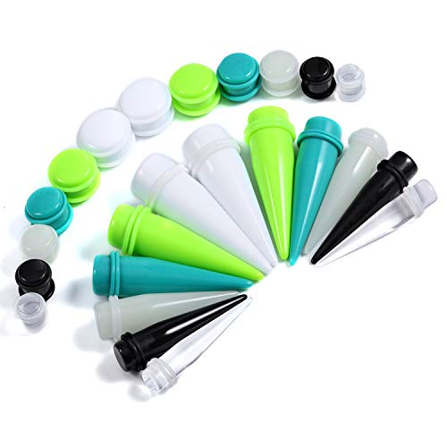 Bodyj4You 24Pc Ear Stretching Big Gauges 00G-20Mm - Black Clear White Green Multicolor Acrylic Tapers Plugs O-Rings - Stretchers Expanders Eyelets #TOP29