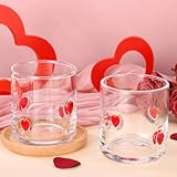 Booson 2 Pcs Valentine's Day Icon Glasses Valentine Glass Cup Juice Cups 16oz Stemless Icon Glasses Clear Heart Patch Drinking Glass Set for Couple Anniversary Engagement Romantic Gifts