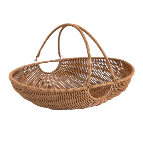 Handwoven Wicker Garden Trug & Harvest Basket with Handles Garden Flower Baskets for Gathering Vegetables & Gathering Basket for Picnic Fruit Storage & Gardening & Organizing (Brown)
