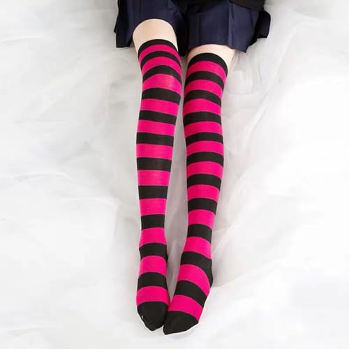 Image of Cute Japanese Style Blue /Pink Striped Over Knee High Socks Thigh Long Knee Boot Stockings for Women Teen Girls