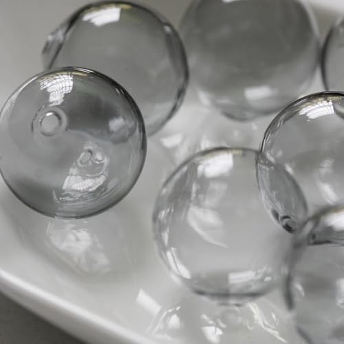 Cuentas redondas de vidrio soplado gris de 14 mm con dos agujeros 4