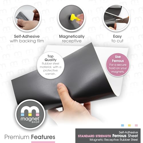 Image of TMS Magnet Receptive Sheets with Adhesive Backing for Craft and Magnetic Miniatures Storage | Flexible Rubber Sheet Metal | 5 Pack, 30 mil Thick, 8.5 inch x 12.3 inch | Fits Inside US Really Useful Box