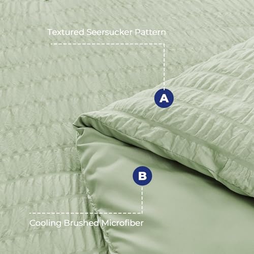 Image of HYMOKEGE Light Green Full Size Comforter Sets Seersucker 7 Pieces, All Season Luxury Bed in a Bag for Bedroom, Bedding Set with Comforters, Sheets, Pillowcases & Shams