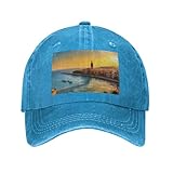 POEZJZW Gorra de béisbol con patrón de puesta de sol en Barcelona para hombres y mujeres, sombreros de vaquero ajustables, unisex, color negro, Azul, talla única