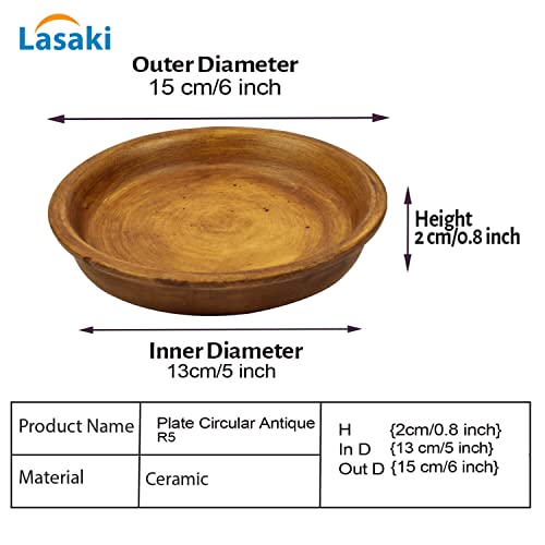 Image of Lasaki Round Antique Ceramic Bottom Tray /Plate for Planter (5-inch, Set of 2) | Dripping Tray for Pots & Succulents | Indoor & Outdoor Planters Home Garden Decor | Plants Not Included