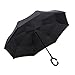 Inverted Umbrella Wuudi Double Layer Windproof UV Protection Car Reverse Umbrella with C-Shaped and Carrying Bag (Black)