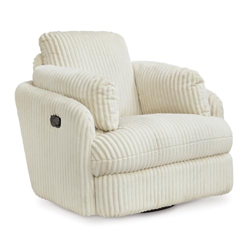 Signature Design by Ashley Tie-Breaker Cozy Contemporary Manual Press-Back Swivel Glider Rocker Recliner with 2 Bolster Pillows and Hidden Storage, White