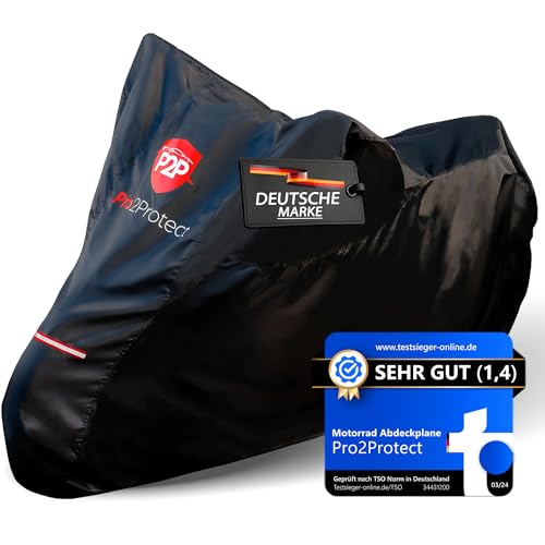 [ Test SEHR GUT ] Pro2Protect® Motorrad Abdeckplane SCHWARZ ROT wetterfest Outdoor Plane für Moped Roller Vespa Motorroller, 100% WASSERDICHT Garage für Motorräder Abdeckung Motorradabdeckung Zubehör