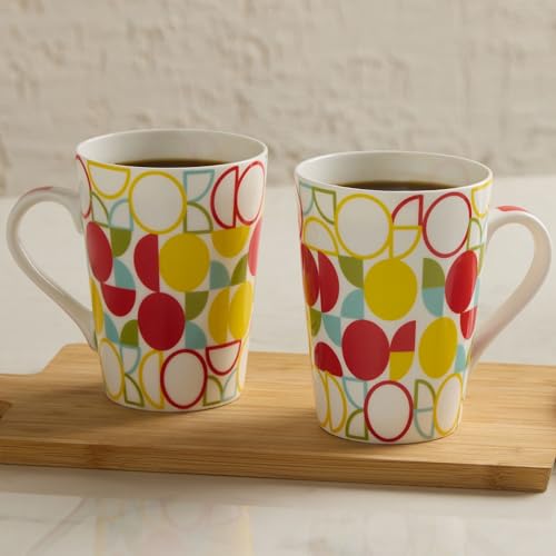Image of United Colors of Benetton Bone China Coffee Mug Set of 2 - 320ml Each, Printed Tea Cups for Coffee, Milk & Hot Beverages - Microwave & Dishwasher Safe, Ideal Gift Set for Home & Office