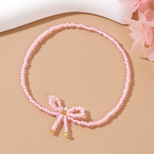 White Cute Pearl Bow Bracelets for Women Dainty Bowknot Crystal Beaded Bracelet Boho Bow Charm Statement Western Jewelry Gifts Wedding Party Prom3