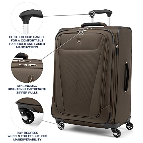 Travelpro Maxlite 5 Softside Expandable Checked Luggage with 4 Spinner Wheels, Lightweight Suitcase, Men and Women, Mocha, Checked Medium 25-Inch - Image 3