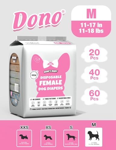 Image of Dono Dog and Cat Diapers Female-60PCS, Disposable Female Dog Period Diaper for Heat with Wetness Indicator, Super Absorbent Doggie Puppy Diapers Female for XXS,Small Medium Large Dogs