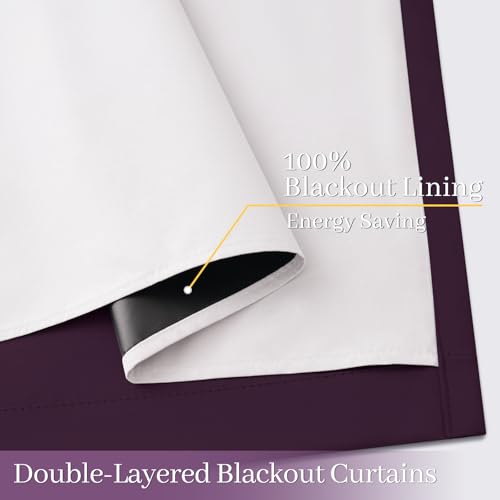 Image of Yakamok Dark Purple 100% Blackout Curtains 84 Inches Long 50 inch Wide 2 Panels | Blackout Curtain Panels for Bedroom, 2 Thick Layers Grommet Top Thermal Insulated Drapes with White Back for Living Room