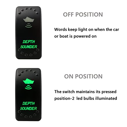 Image of Green Backlit Rocker Switch 5 Pin ON-Off Laser Etched Button Switch with Wires for Car Marine Boat UTV 20A /12V 10A /24V (Depth Sounder)