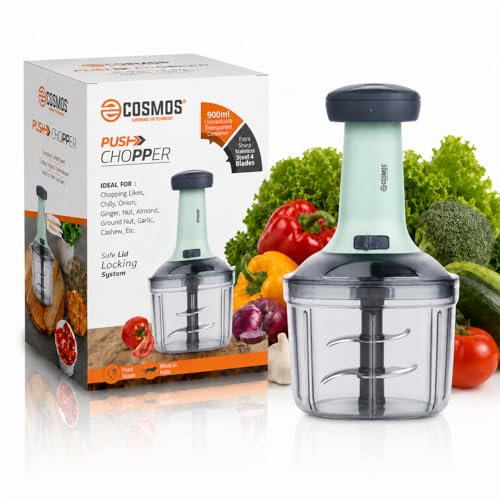 Image of E-COSMOS Food Chopper Manual Hand Press Push Chopper with 4 Blades for Effortless Chopping Vegetables & Fruits (Pista Square (900ml)