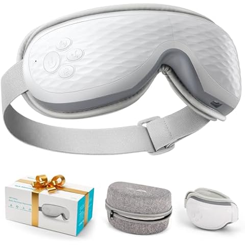 ALLJOY Christmas Gifts, Eye Massager with Heat, Migraine Relief, Gifts for Women/Men, Eye Massage Mask with Bluetooth, Heat, Compression for Eye Strain Relief, Reduce Stye Eye, Improve Sleep (White) Cover