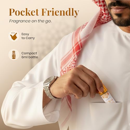 Image of AMANZI White Oud Attar Roll-On for Men & Women | Alcohol-Free, Long-Lasting Fragrance Oil | Floral, Woody & Amber Perfume | 6ml | Pack of 2