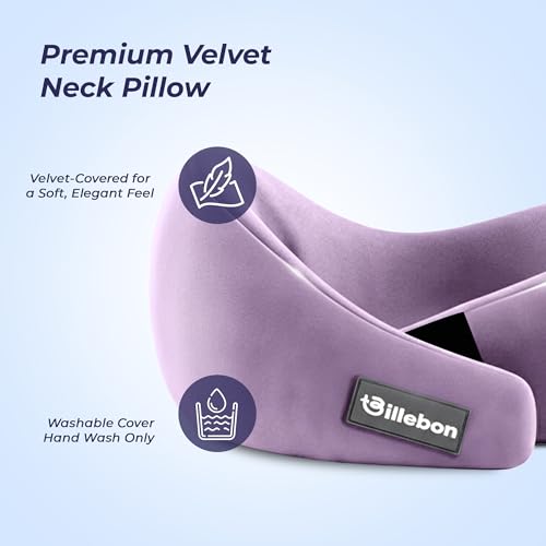 Image of Billebon Gel Infused Memory Foam Neck Pillow, Travel Pillow with Adjustable Velcro Straps, Neck Pillow for Travelling & Flight Travel, Ergonomic Support for Comfort & Pain Relief(Lavender Combo)