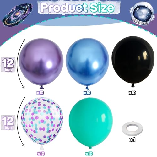 Image of Blue Purple Black Galaxy Balloons, Metallic Blue Purple Teal Confetti Space Latex Helium Balloons for Boy Men Outer Space Astronaut Kpop Gamer Video Game Birthday Wedding Party Decorations Supplies
