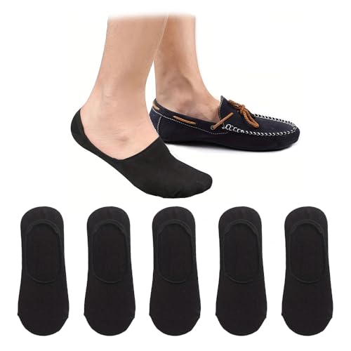5 Pairs Men Invisible No-Show Socks Casual Non Slip Short Boat Low-Cut Socks in Solid Color (UAE/KSA Alpha One Size Regular Regular Black)