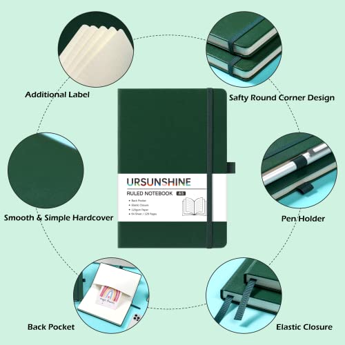 Ruled Notebook/Journal - Classic Lined Journal/Notebook, 5.3'' X 8.26'', Hardcover With Thick Paper, Banded + Pen Holder +Inner Pocket - Turquoise #TOP4