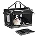 Feandrea Hundebox faltbar, Transportbox, Hundetasche, Oxford-Gewebe, mit 4 Türen aus Netzstoff, Griffen, Tasche, 76,2 cm, für mittelgroße Hunde, tintenschwarz-Taubengrau PDC027BH01