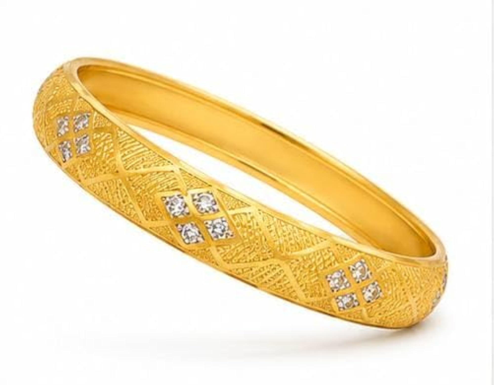 Gold-Tone Bangle Bracelet with Crystal Rhinestone Diamond Pattern