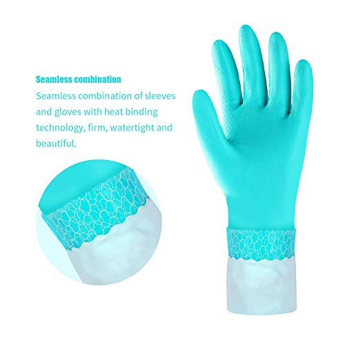 Reusable Long Dishwashing Cleaning Gloves with Latex Free, Long Cuff,Cotton Lining,Kitchen Gloves 2 Pairs(Purple+Blue,Medium)