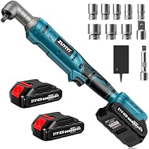 133Ft-lbs Cordless Ratchet Wrench 3/8" Set, 21V Electric Ratchet Wrench, 2250RPM Power Right Angle Wrench with 8 Sockets, 1/4" Adapter, 3" Extension Bar, 2 2.0Ah Batteries & Charger