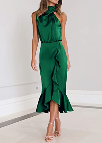 Image of KIRUNDO Women's Summer Satin Mock Neck Wedding Guest Dress