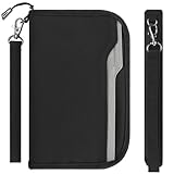 ZOPPEN Passport Holder Family Women/Men, Travel Wallet RFID Passport Wallet Travel Essentials Documents Organizer Zipper Case with Removable Wristlet Strap, Black