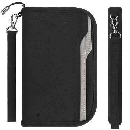 ZOPPEN Passport Holder Family Women/Men, Travel Wallet RFID Passport Wallet Travel Essentials Documents Organizer Zipper Case with Removable Wristlet Strap, Black
