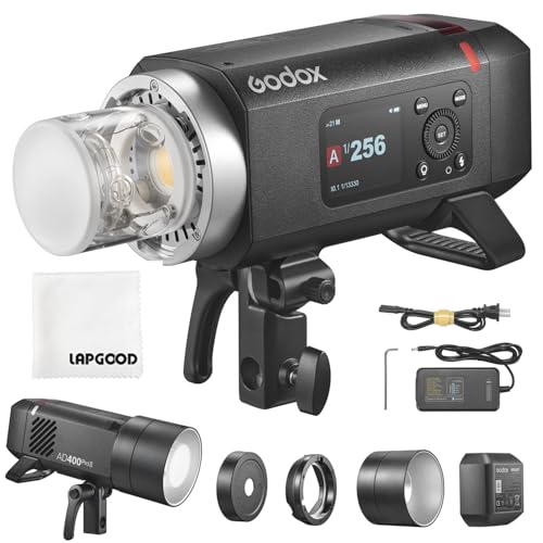 Godox AD400ProII AD400 PRO II 400Ws Blitzgerät für Fotografie, AD400Pro II Outdoor Blitz TTL GN72 HSS 1/8000s,0.01–1s Ladezeit,2.4G Wireless X mit 30W Bi-Color LED-Einstelllicht, 2600mAh Batterie