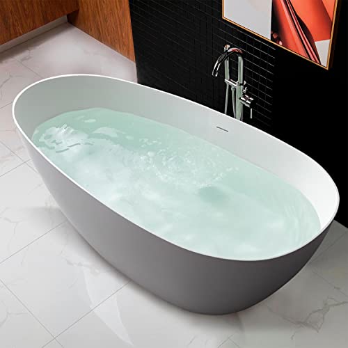 Wellfor 71" Bathroom Freestanding Bathtub, Bath Tub Made By Solid Surface Stone Resin, White Contemporary Soaking Bathing Tub (White-71") #TOP1