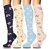 DHSO 4 Pairs Graduated Compression Socks for Women and Men, Compression Stocking for Running Hiking Travel Nursing(4 Pack Pink/Navy, Small-Medium)