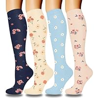 DHSO 4 Pairs Graduated Compression Socks for Women and Men, Compression Stocking for Running Hiking Travel Nursing(4 Pack Pink/Navy, Small-Medium)