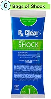 Rx Clear Mega Shock | 73% Calcium Hypochlorite | Kills Algae in Swimming Pools | Works As Pool Sanitizer Clarifier and Algicide | One Pound Bags | 6 Pack