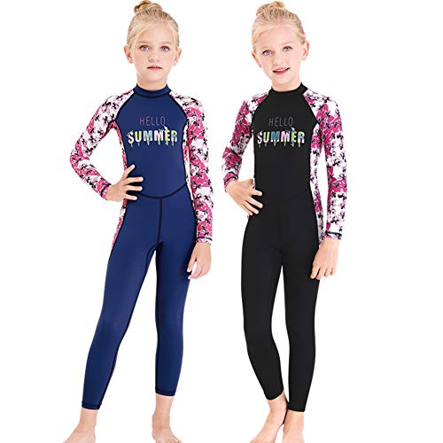 Full Body Kids Swimsuit One Piece Rash Guard Long Sleeve Wetsuit Skin For Girls Boys Children, Sunsuit Swimwear Upf 50+ Uv Sun Protection Quick Dry For Beach Water Sports (Flower-Black, M) #TOP7
