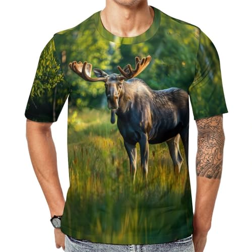 Moose in Forests Unisex Adult T-Shirts Summer Short Sleeve Tee Casual Tops Funny Graphic 6XL